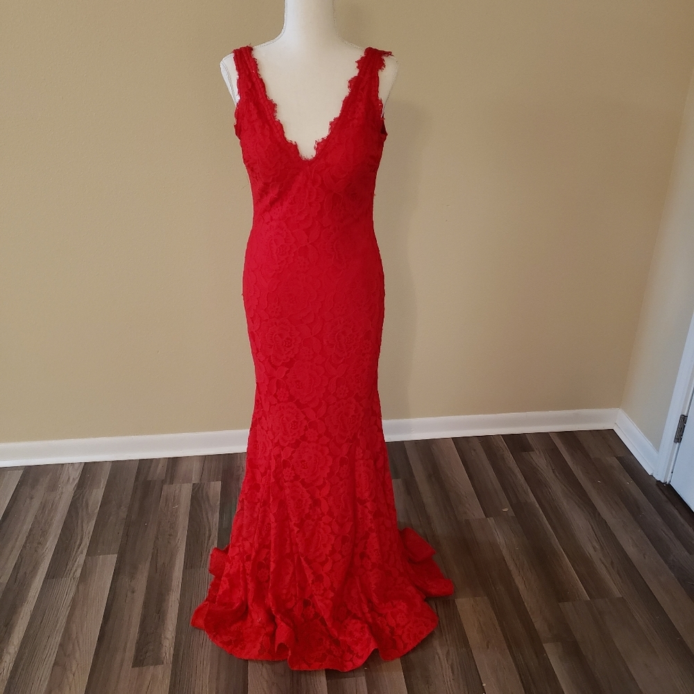 Red Lace Evening Dress